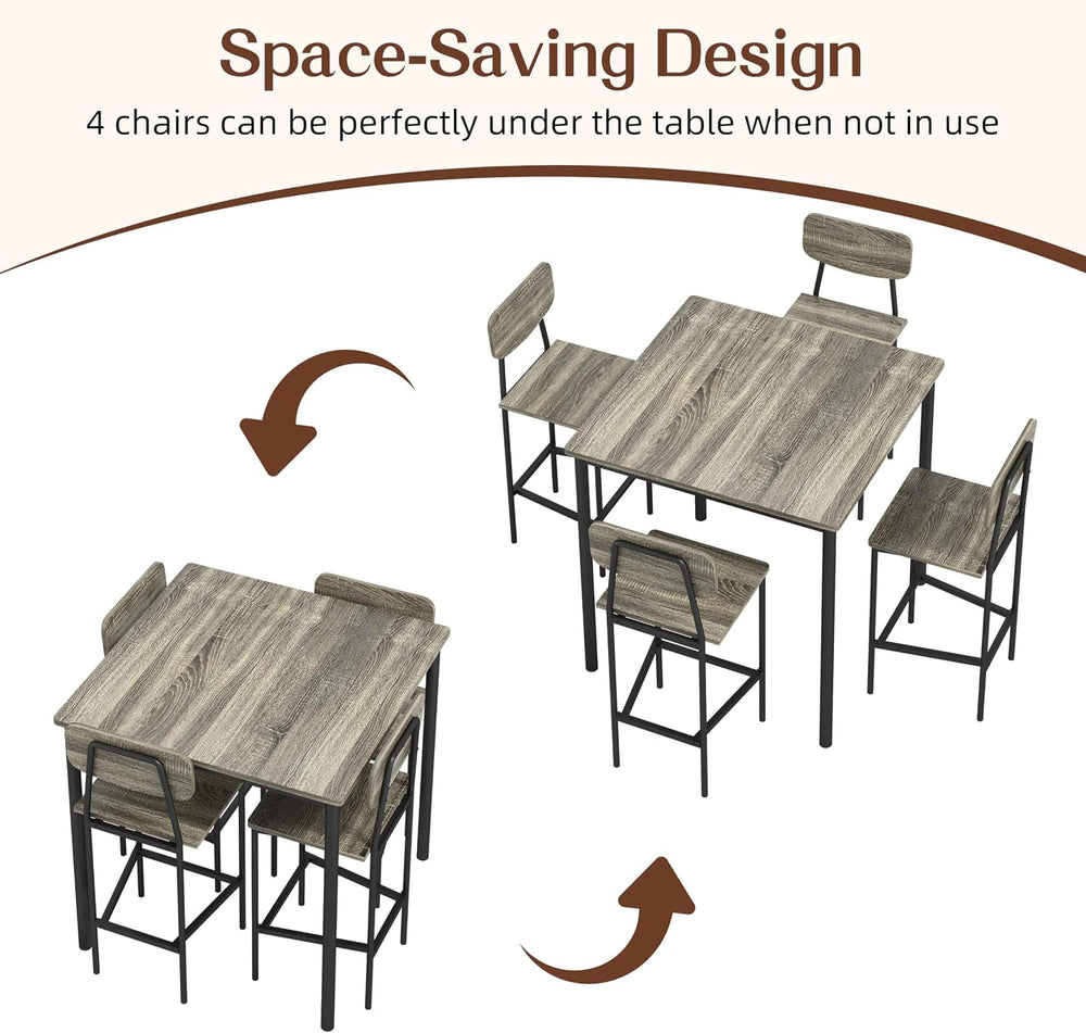 Kitchen Table and Chairs of 4, 5 Piece Dining Table Set, Classic Grey