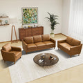 Kingfun Living Room Furniture Sets, 3 Seater Couch, Armchair and Loveseat, Mid Century Modern Sofa Set, Faux Leather Couch with Solid Wood Frame for Living Room & Bedroom, Brown