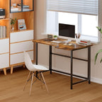 4NM Folding Desk, 35.4 Inch Small Foldable L Desk for Small Spaces, Space Saving Computer Table Writing for Home Office Bedroom, Easy Assembly, Rustic Brown