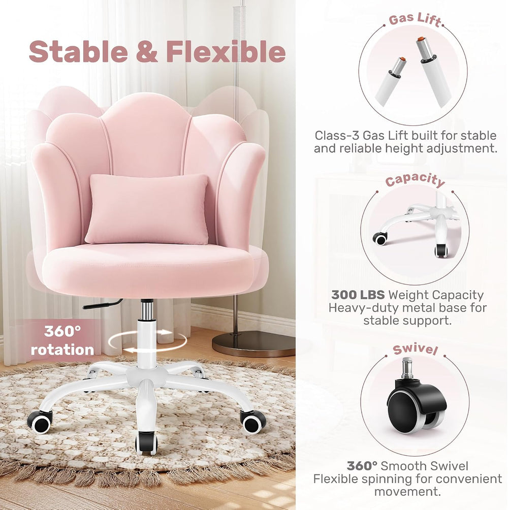 BestGlory Petal Vanity Chair with Wheels, 3.15" Extra Thick Comfy Makeup...
