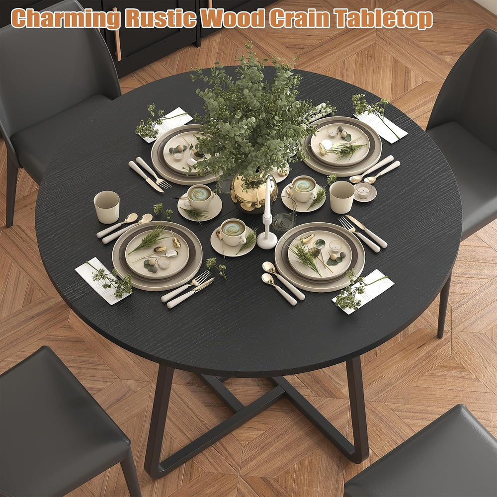 Bigbiglife 43.3" Dining Table for 4, Round Kitchen Table with Storage, S...