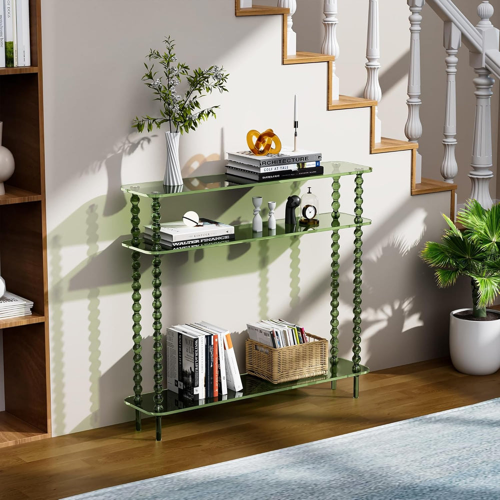 Acrylic Console Table Narrow, 3 Tier Long Entryway Table with Storage, Mid-Ce...