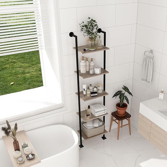 Axeman 5-Tier Ladder Shelf, Tall Narrow Bookcase for Small Spaces, Book Stora...