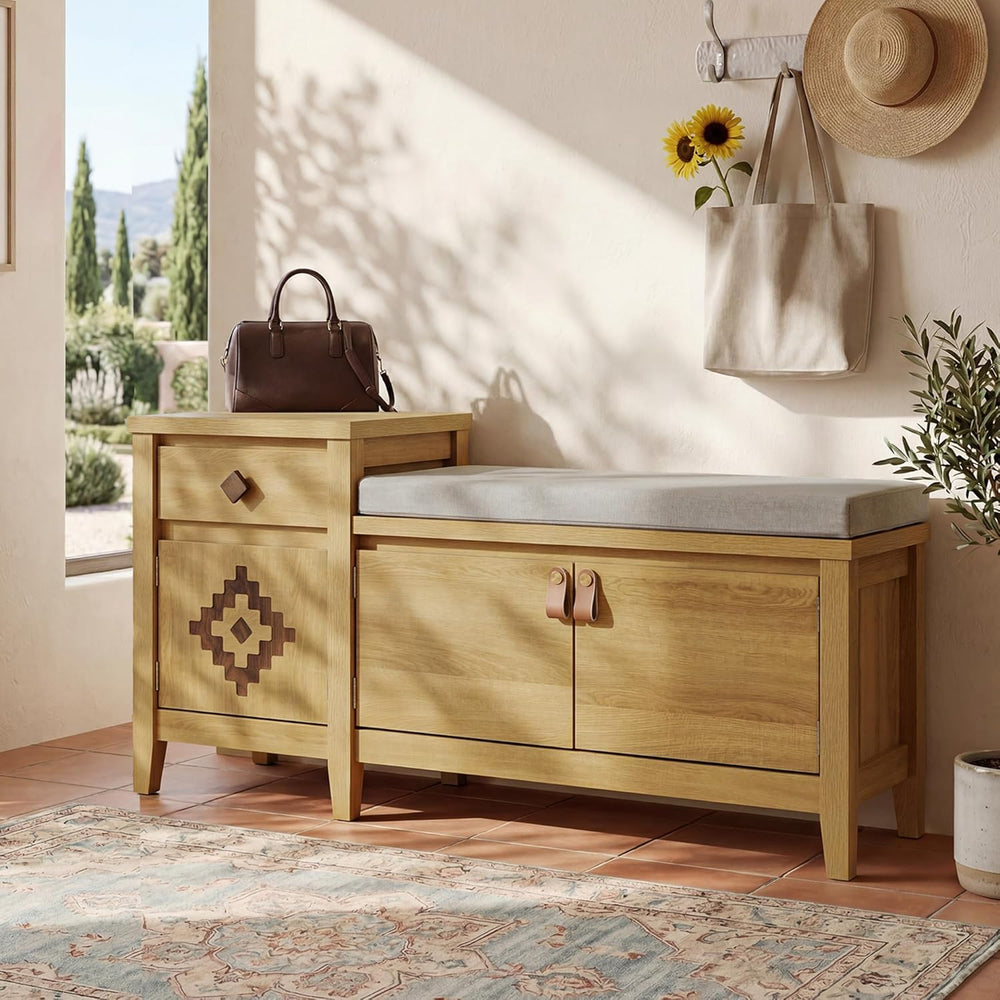 Entryway Bench with Storage, 3 in 1 Storage Bench with 1 Drawer and 2 Cubbies...