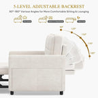 DWVO 55" Convertible Sofa Bed, 3-in-1 Sleeper Sofa with Pull-Out Couch, Velvet Futon Couch with Adjustable Backrest and USB, Modern Loveseat for Living Room Apartment, Light Beige