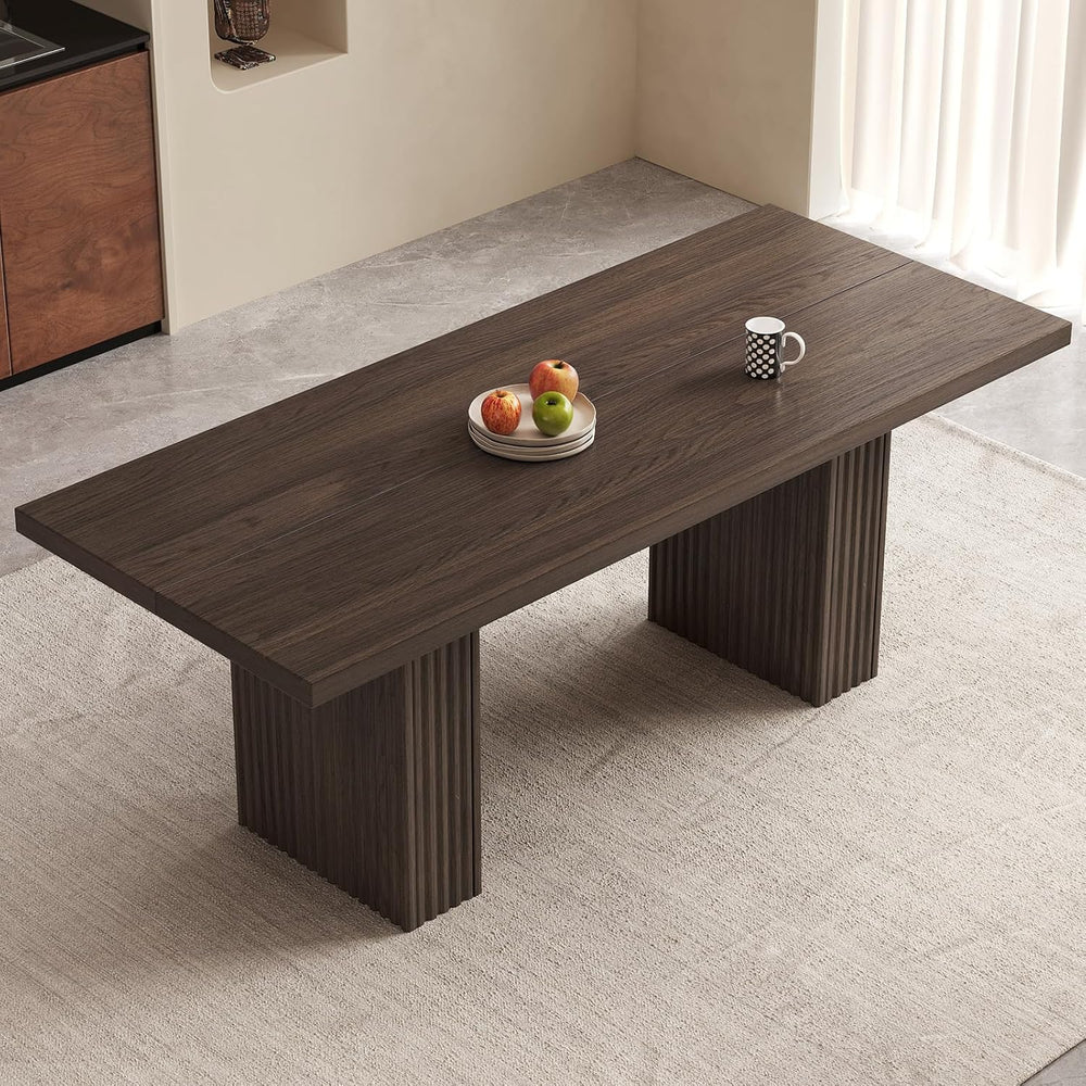 Farmhouse Dining Table for 4-6, 66.9" Modern Wood Kitchen Table with Dou...