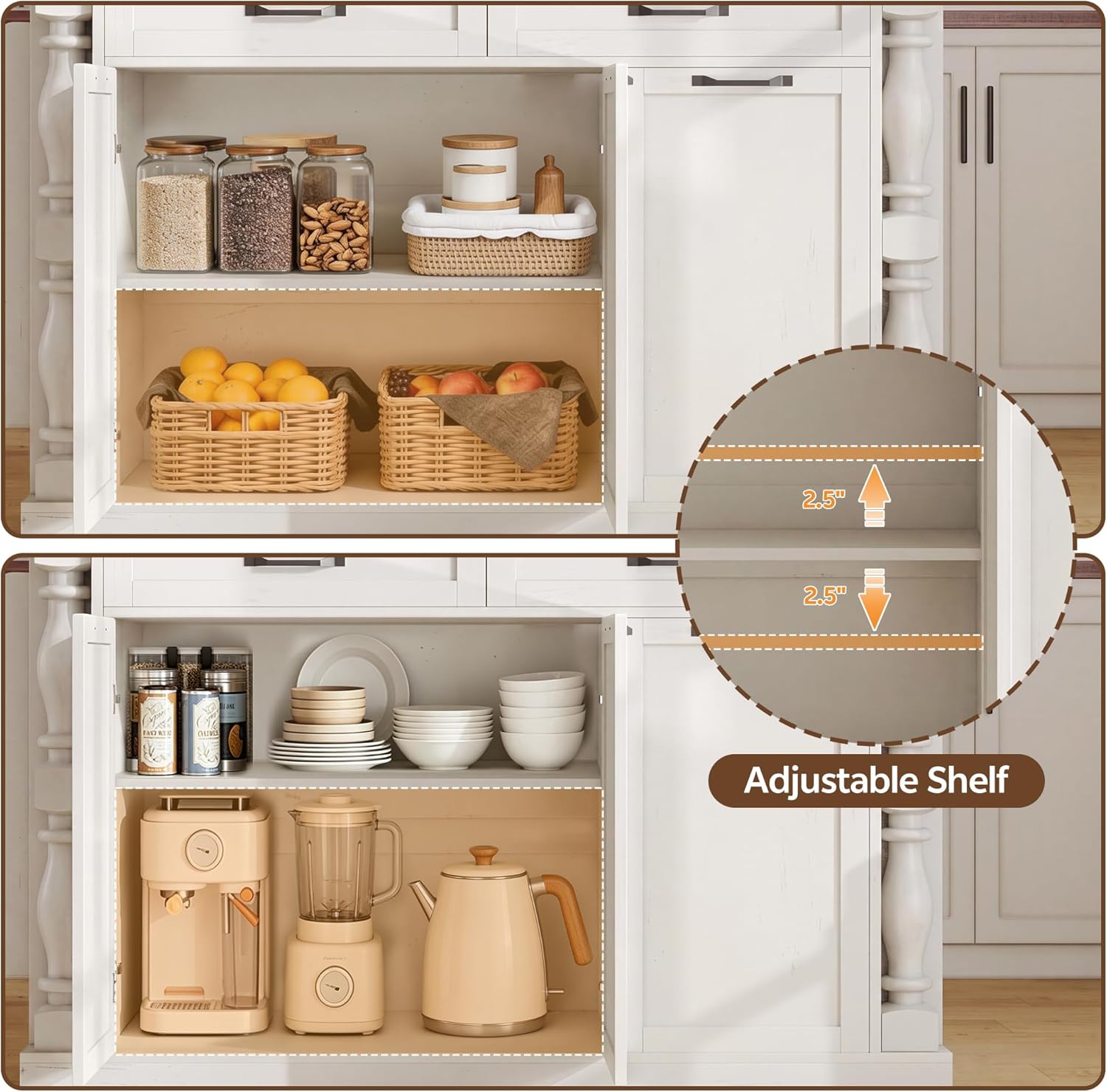 Kitchen Island with Drop Leaf, 47.6" Kitchen Island with Storage | with Power Outlet & Trash Bin Rolling Kitchen Cart with Spice Rack Island Table for Kitchen Breakfast Home Bar, Antique White