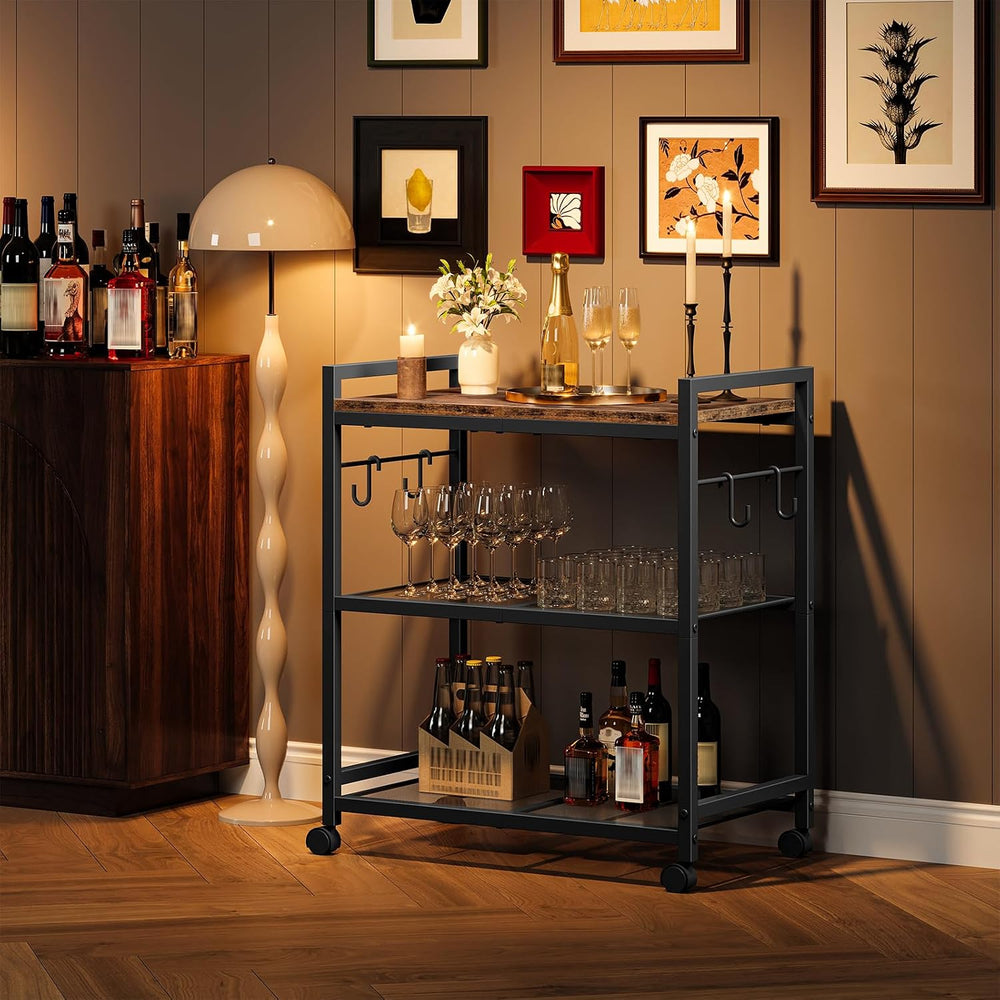 CHOEZON 3-Tier Rolling Bar Cart, Vintage Metal Kitchen Cart with Wheels, Mobi...