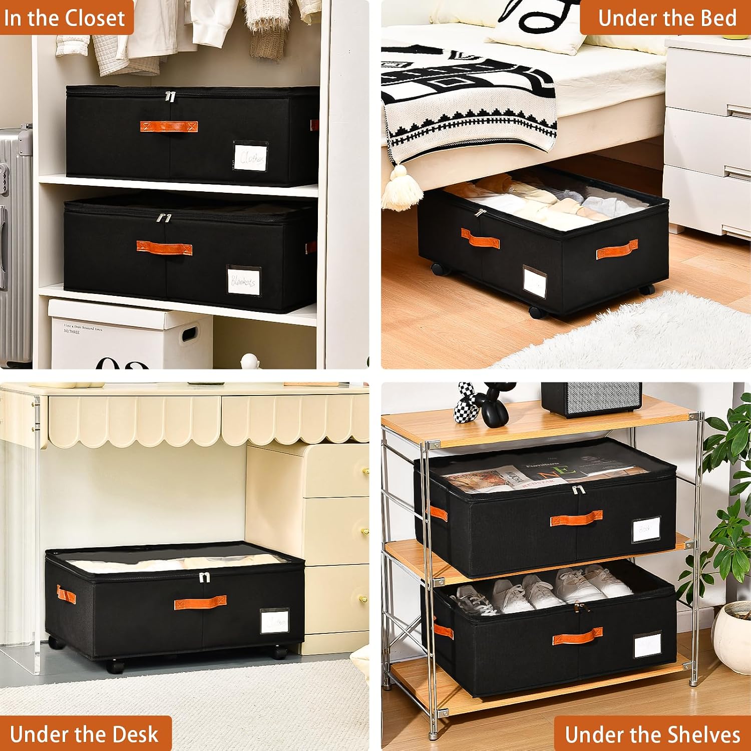 Freebat Under Bed Storage with Wheels 2 Pack, Underbed Container | 10 inch Height Under Bed Drawers with Clear Lid Cover, Storage Bag Box with Visiable Window for Clothes, Bedsheet, Pillow
