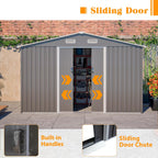 Storage Shed 10x8 FT Outdoor Metal Garden Shed with Lockable Sliding Door and Air Vents Galvanized Steel Shed with Air Vents Waterproof Roof Ideal for Backyard Patio Lawn Dark Gray