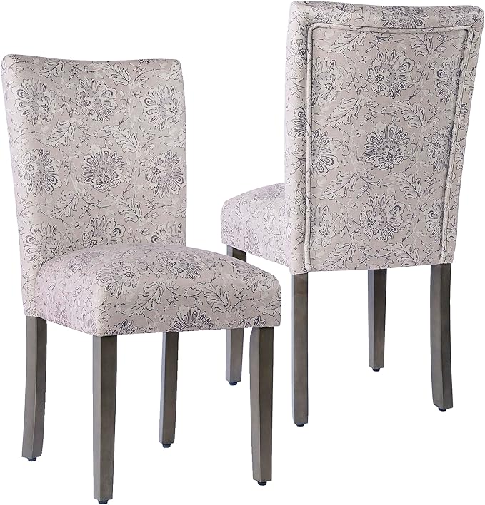 HomePop Classic Parsons Dining Chair -Gray Linen Artistic Floral Print (Set of 2)
