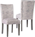 HomePop Classic Parsons Dining Chair -Gray Linen Artistic Floral Print (Set of 2)