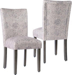 HomePop Classic Parsons Dining Chair -Gray Linen Artistic Floral Print (Set of 2)