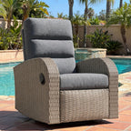 Oversized Wicker Outdoor Swivel Glider Recliner with Adjustable Backrest & Footrest, Patio Reclining Lounge Chair