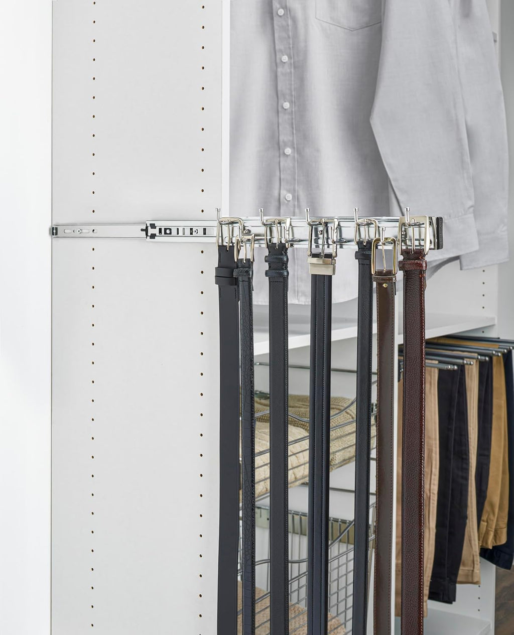 Rev-A-Shelf BRC-14CR 14-Inch Wall Mounted Pullout Closet Belt and Scarf Organization Rack Accessories Holder Hanger with 9 Hooks, Chrome (2 Pack)