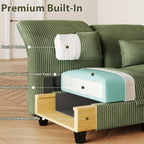 LLappuil U Shaped Sectional Sofa with Storage, 6 Seat Green Corduroy | Adjustable Backrests & Arms, Extra Deep Seat Cushions, OEKO-TEX Certified Fabric, Solid Wood Frame + 35D Foam