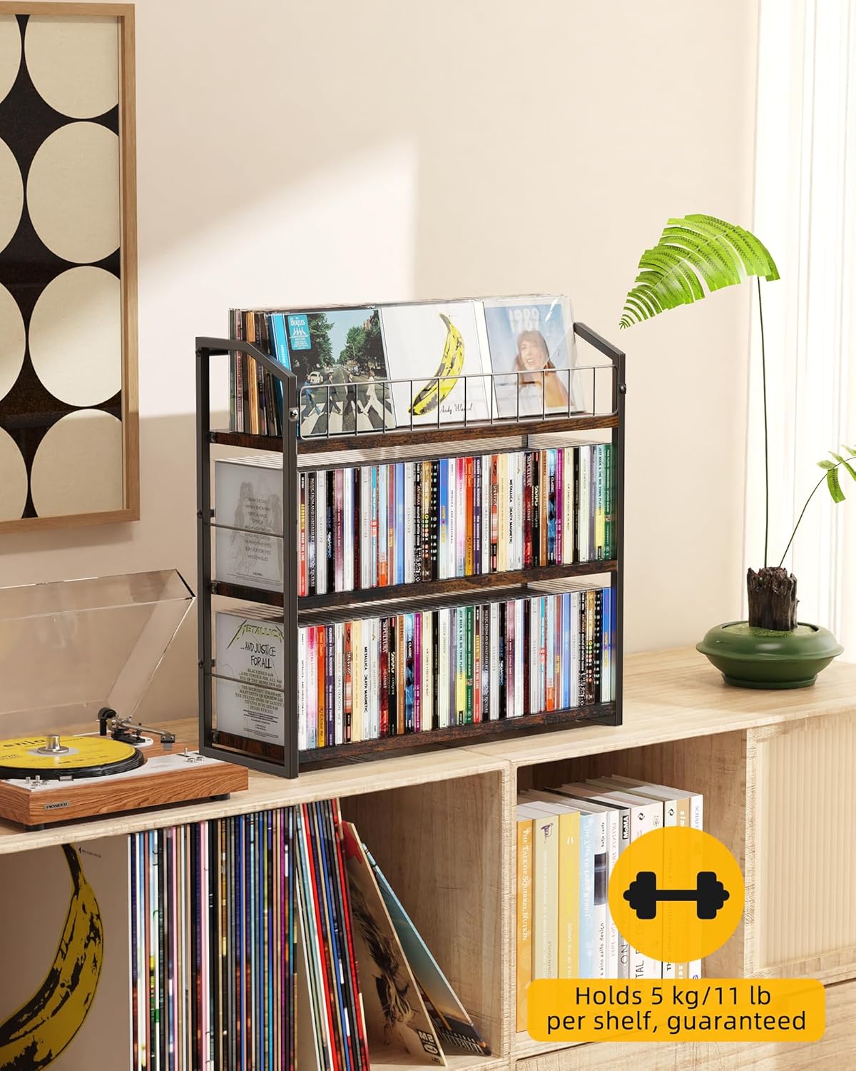 3-Tier CD Holder, CD Storage and Rack for Display, Storage Organizer with Display Top Shelf, Premium Holder Shelf for Home, Office and Kitchen Counter Organizer Rack, Holds 123 CDs