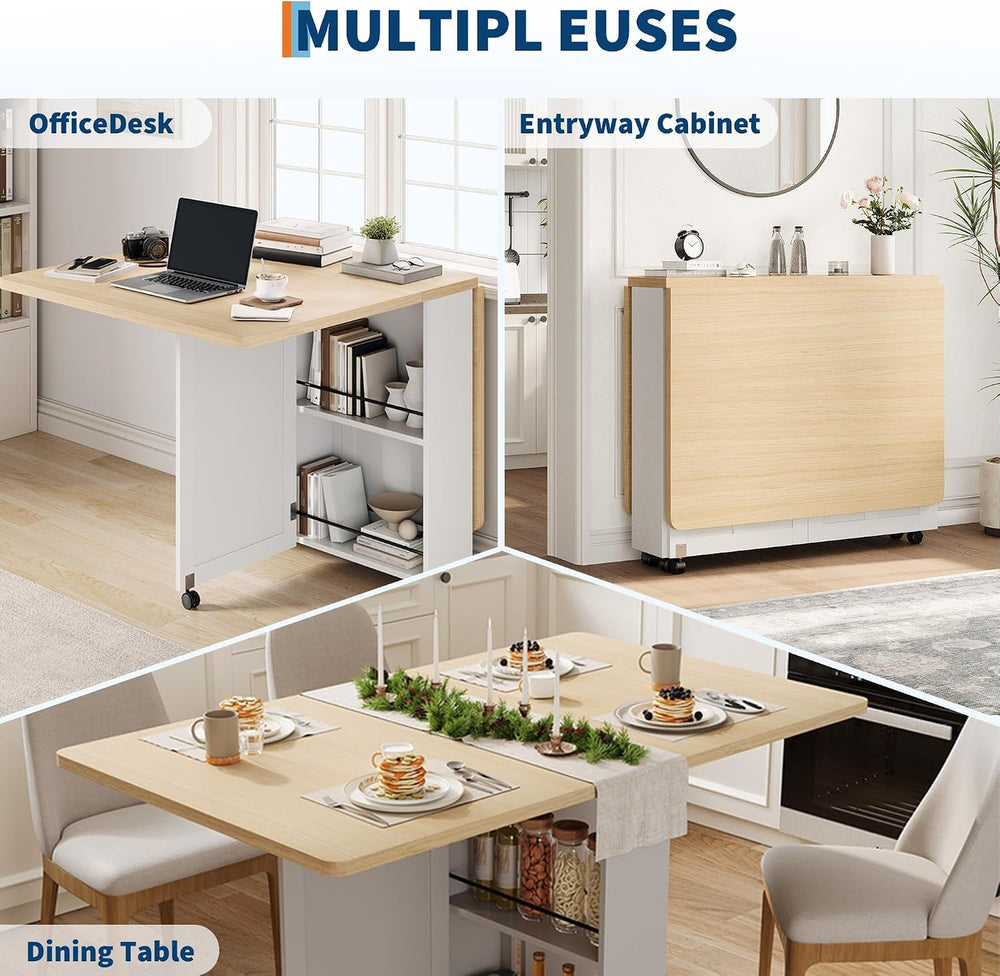 Garvee Folding Dining Table with Storage, Folding Kitchen Table with 6 Wheels...