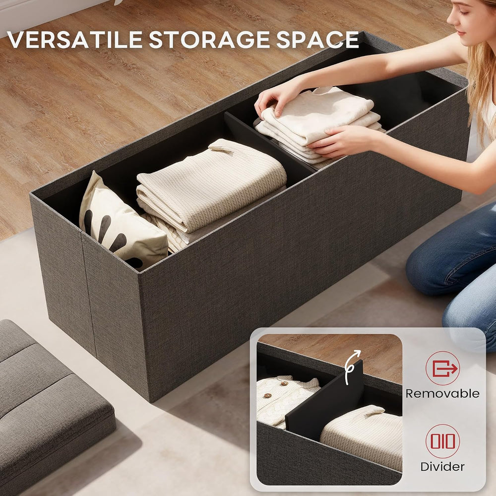 Folding Ottoman with Storage,Drak Gray