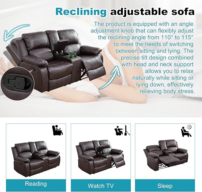 Recliner Sofa Set Couches for Living Room Chair Semi PU Fabric Living Room Furniture Sets, Adjusted Loveseat Reclining Couch Furniture Sofa Set for Theater Seating, Dark Brown
