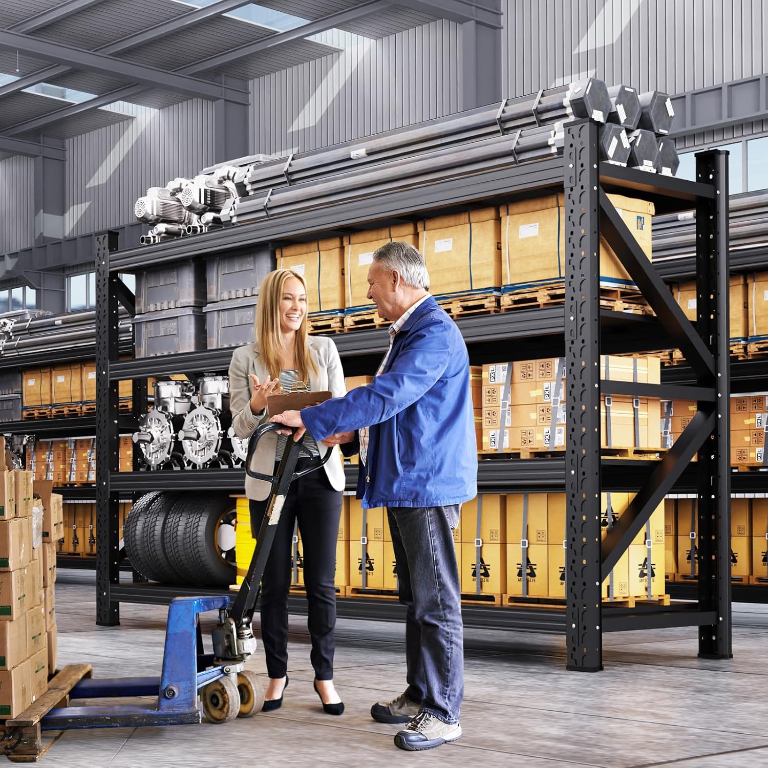 69"Wide Garage Shelving 5000LBS Heavy Duty Storage Shelves, 4 Tier Metal Shelving Unit,Adjustable Heavy Duty Shelving for Garage, Basement, Warehouse, Storage Room, 69" W x 24" D x 64" H Black
