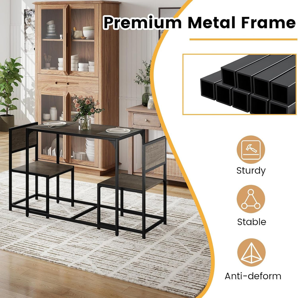 COSTWAY 3-Piece Small Dining Table Set for 2, Industrial Dinette Set with Stu...