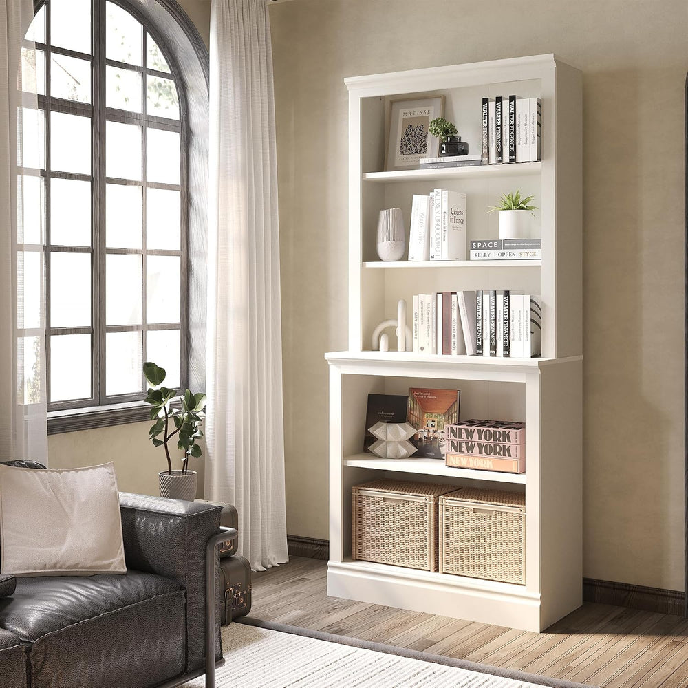 Bevfint 72" Tall Bookcase, White Large Floor Standing Bookshelf for Hallway