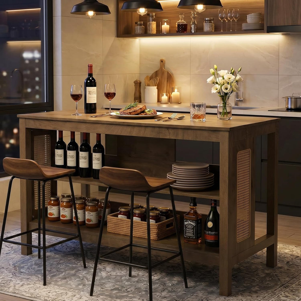 LITTLE TREE Kitchen Island with Storage, Kitchen Table with Large Worktop | W...