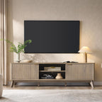 OKD 70" Mid Century Modern Fluted TV Stand w/ 2 Soft Close Door, Alder Grey | Entertainment Center, Sideboard, Media console for Living Room with Adjustable Shelves