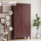 Baborokic 61H Metal Storage Cabinet with 2 Doors and Adjustable Shelves,Farmhouse Storage Cabinet with Barn Doors,Pantry Storage for Home,Office,Dining Room,Kitchen(Burgundy)