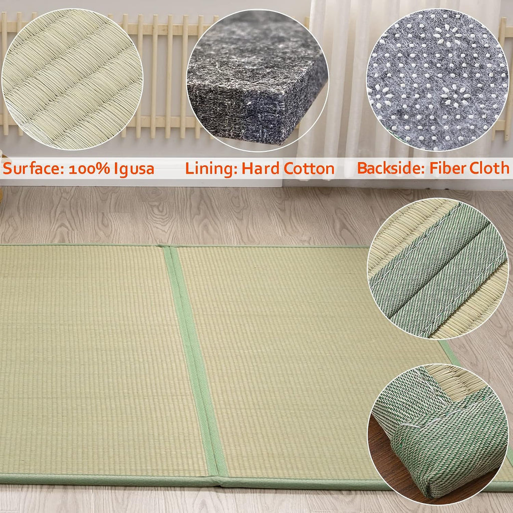 Natural Igusa Rush Grass Floor Tatami Mat,Twin, 79" x 39" x 0.5" | Japanese Portable Folding Firm Traditional Bed Mattress, Foldable Pad Futon,for Sleeping,Sitting,Yoga,Relaxing,Zen