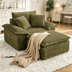 HYJT-H&K 63.5" Oversized Chaise Lounge Sofa, Boneless Chair with Ottoman | Green/Comfy Corduroy Reading Chair has Deep Seat,Ergonomic Armrests and 3 Pillows,No Assembly,For Living Rooms,Bedrooms