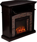 SEI FURNITURE Grantham Faux Stone Corner Electric Media Fireplace, Ebony Finish.
