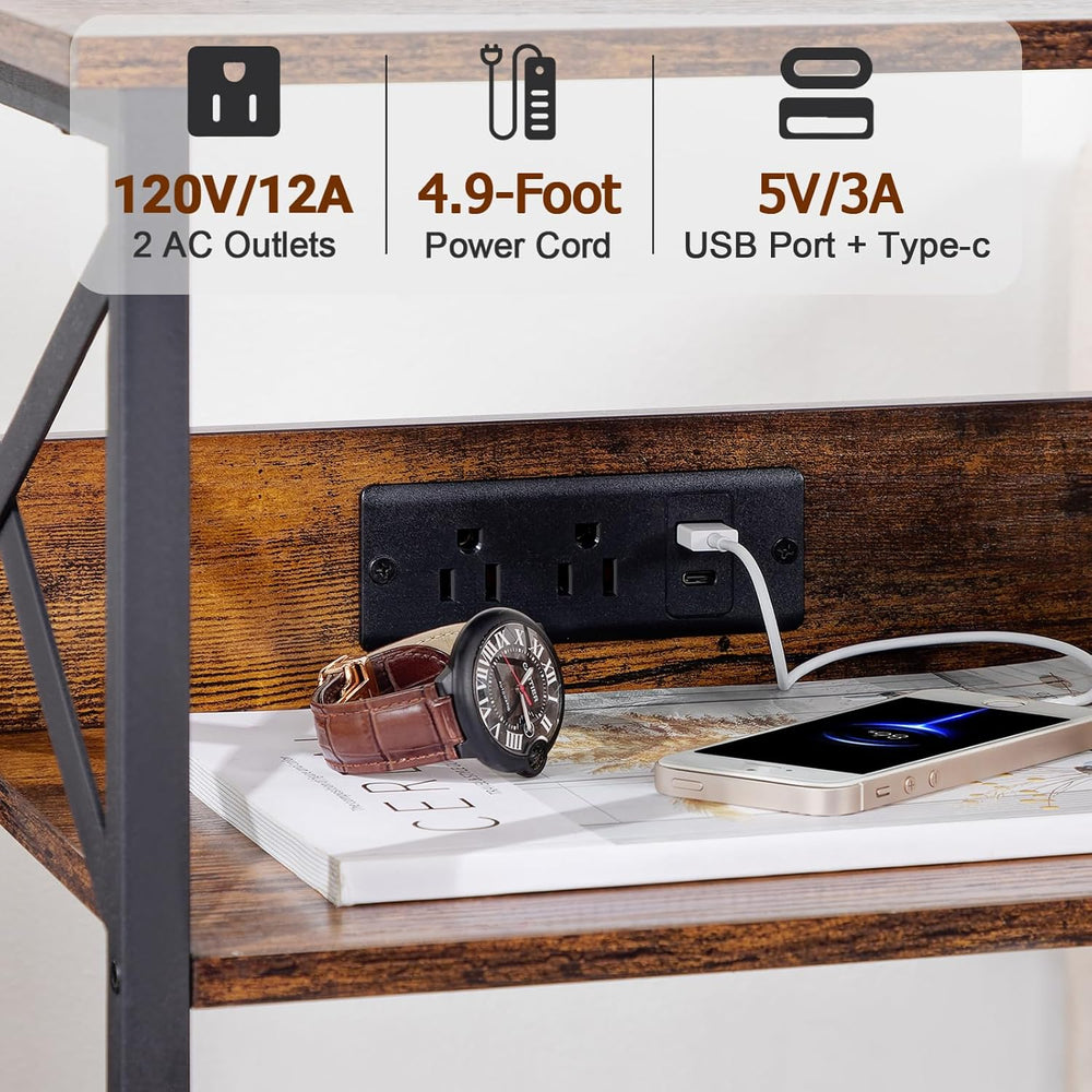 AMHANCIBLE Record Player Stand with Charging Station, Turntable Stand with St...