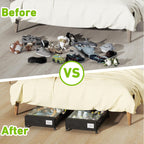 Under Bed Storage with Wheels, XXL 60L Under the Bed Storage Bins, Underbed Storage Containers with Lids & Label, Rolling Metal Drawer for Shoes, Clothes, Books, Toys (4-Pack Black)