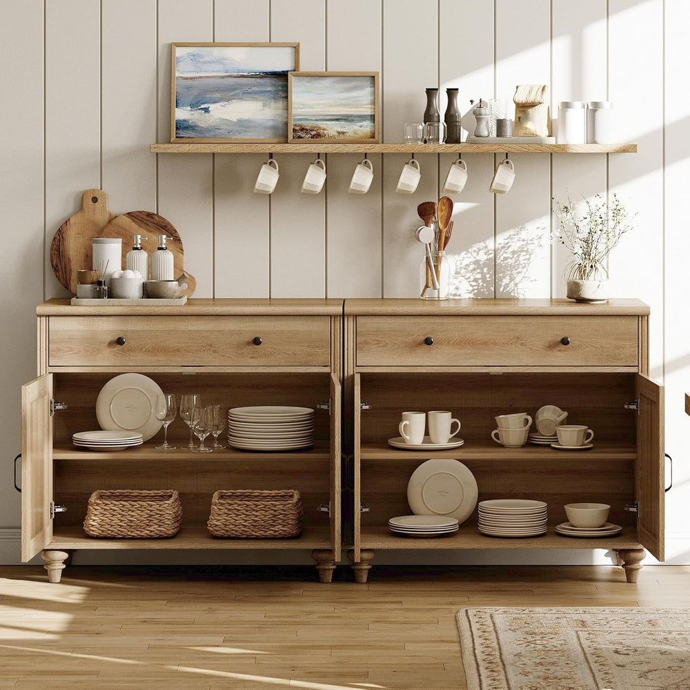 WAMAPT Buffet Cabinet with 4 Doors and 2 Drawers, Large Coffee Bar Table Wood...