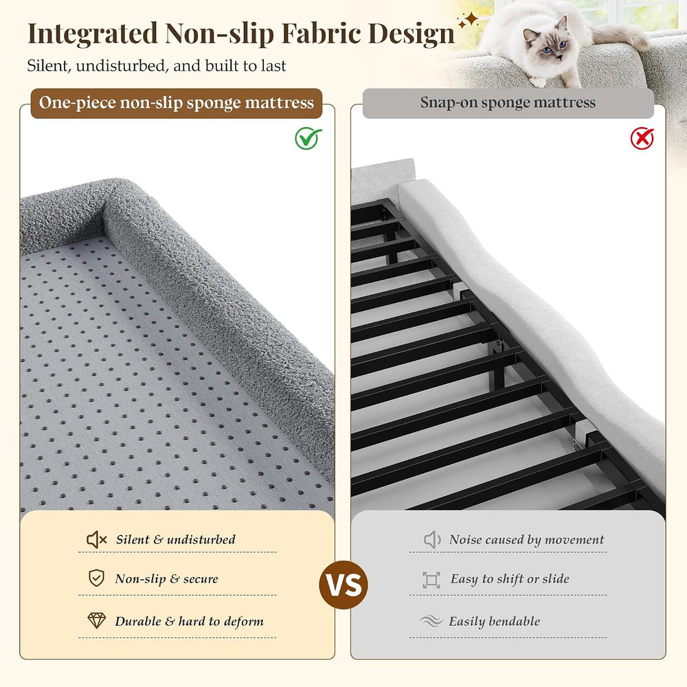 EnHomee Cloud Bed Frame Queen Size, 360° Cushioned Upholstered Bed