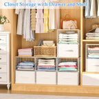 2 Pack Stackable Storage Drawers, Closet Organizers and Storage Shelves with Wooden Top & Adjustable Dividers, White Fabric Closet Drawer Organizer, Modular Storage Bins for Bedroom Wardrobe Apartment