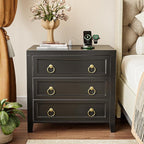 Huuger 23.6 Inch Night Stand with Charger Station and USB-C Port, 3 Drawer Nightstands Set of 2, Larger Wider Bedside Table, Modern End Table, for Bedroom, Black Nightstand