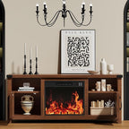 YESHOMY Fireplace TV Stand with Barn Doors and Open Display Shelf, Farmhouse Media Console with Hidden Cable Routing, Entertainment Center for Televisions up to 65+ Inch, Walnut