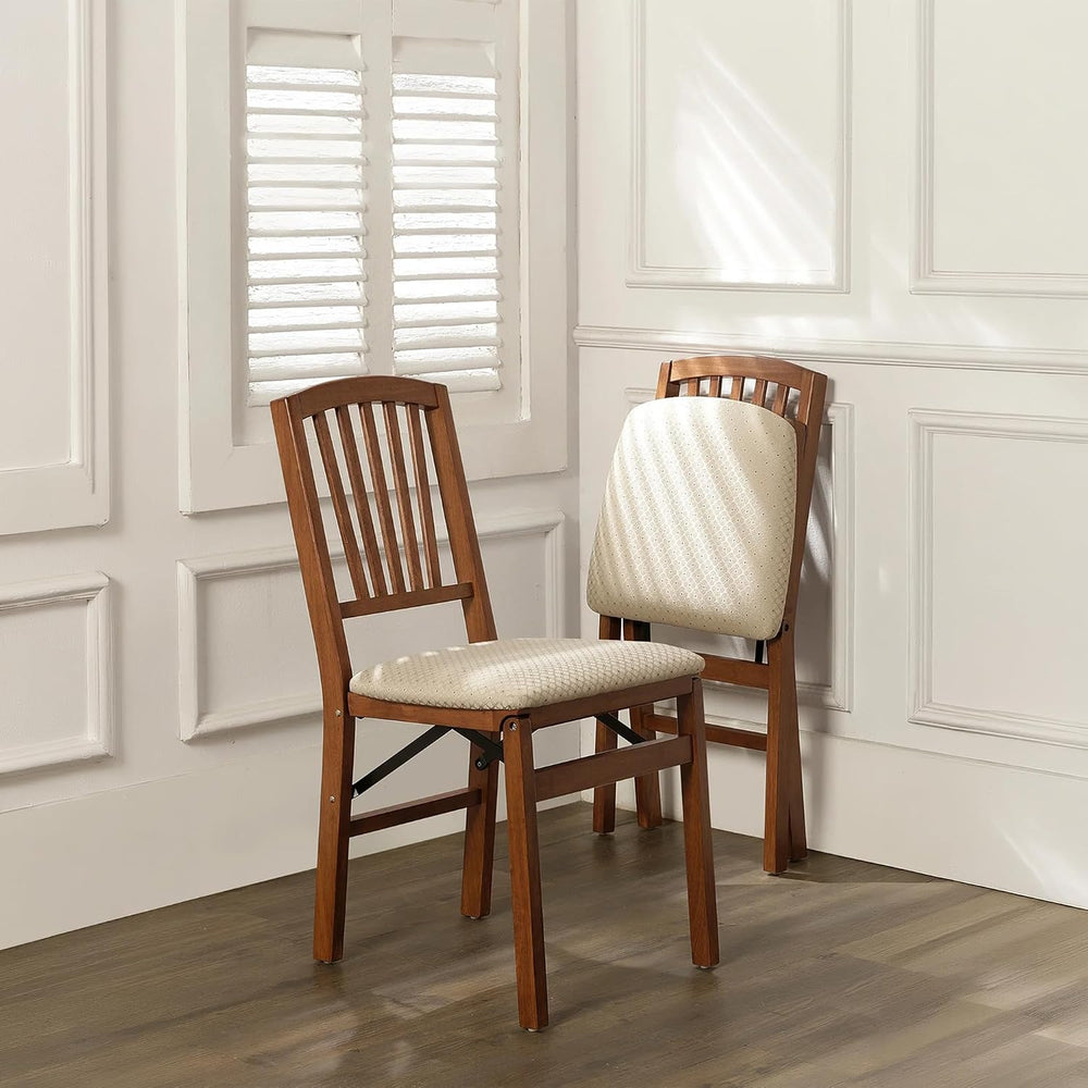 Stakmore Slat Back Wooden Folding Chairs with Padded Seats, Set of 2 - No Ass...