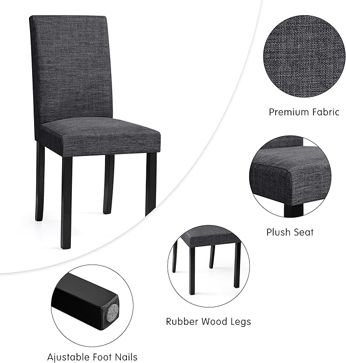 CHUN YI Upholstered Dining Chairs Set of 8, Fabric Dining Room Chairs with Solid Wood Legs, Modern Parson Chairs for Kitchen, Restaurant, Hotel, Dark Grey