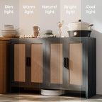 Rattan Buffet Cabinet with Storage, Sideboard with Doors, TV Stand, Farmhouse Side Board Coffee Bar, Modern Wood Storage Cabinets for Livingroom, Kitchen and Dining Room (Black)