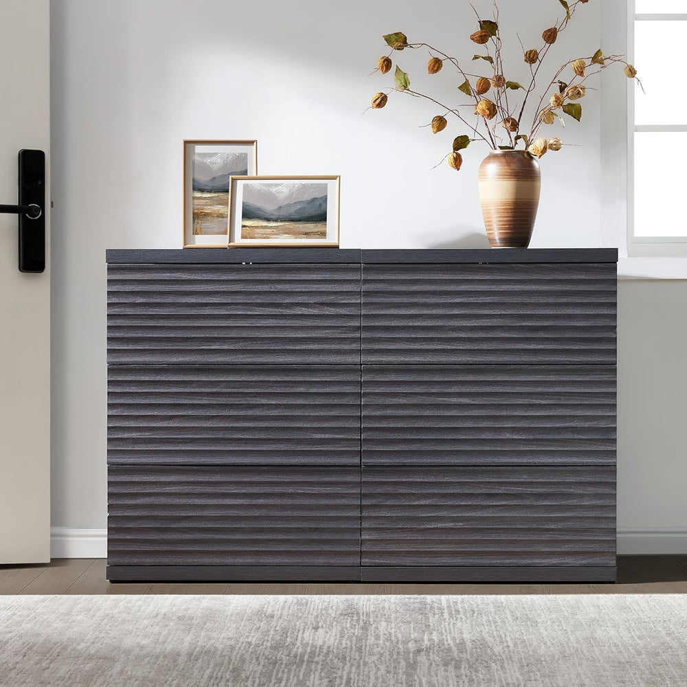 SICOTAS Fluted Buffet Cabinet with Storage, 3-Drawer Sideboard Cabinet, Moder...