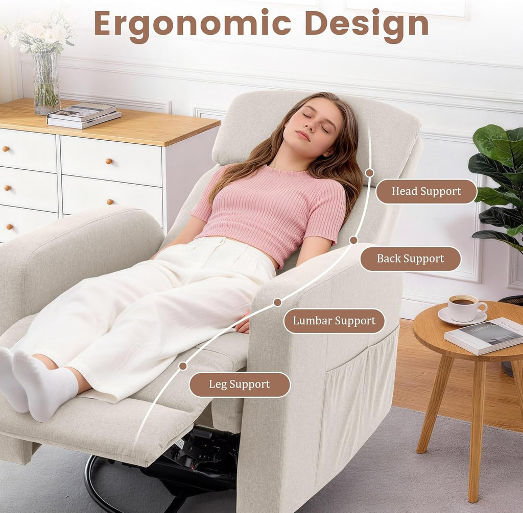 Korser Power Swivel Recliner Chairs for Adults, Electric Glider Rocking Chair Nursery, Glider Recliner Nursery Chair with Classified Side Pocket, Nursery Rocking Chairs with USB and Type-C Ports