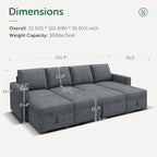 HONBAY Modular Sectional Sleeper Sofa Bed, Chenille Pull Out Couch with Storage Ottoman, U Shaped Sectional Couches for Living Room, Bluish Grey