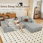 96" Modular Sectional Couch, Boneless L Shaped Cloud Sofa with Chaise Lounge, Corduroy Upholstered Couches Memory Foam Deep Seat, No Assembly Required, Ideal for Living Room(Light Gray, Right Facing)