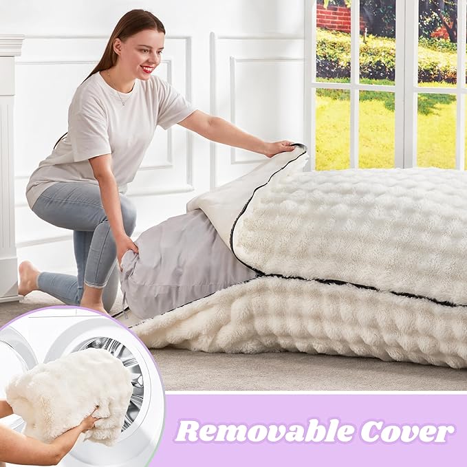 Hobestluk 3 in 1 Bean Bag Chair Giant Bean Bag Chairs for Adults with Bubble Cover Convertible Bean Bag Floor Cushion with Machine Washable Cover for Living Room (Bubble White)