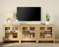 WAMPAT Farmhouse TV Stand for TVs up to 85”, Rustic Wood Entertainment Center with Adjustable Shelf, Glass Doors & Storage, Media Console Cabinet for Living-Room, Bedroom, Oak