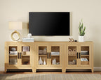WAMPAT Farmhouse TV Stand for TVs up to 85”, Rustic Wood Entertainment Center with Adjustable Shelf, Glass Doors & Storage, Media Console Cabinet for Living-Room, Bedroom, Oak